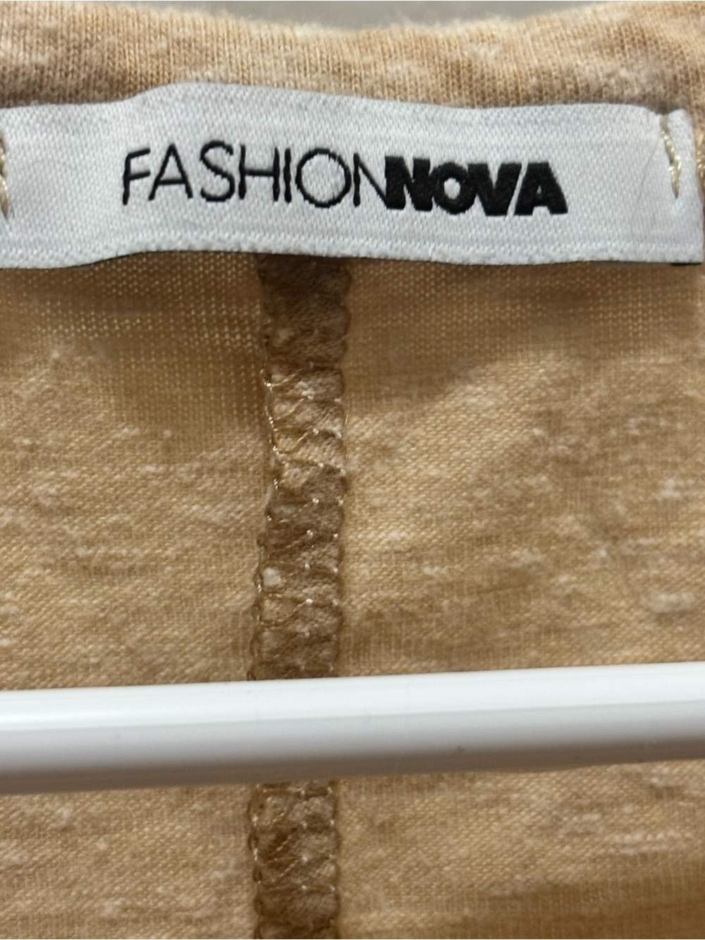 Fashion Nova Cutout Choker Neck Front Knot Short Sleeve Tee | Tan | Small - Picture 4 of 4